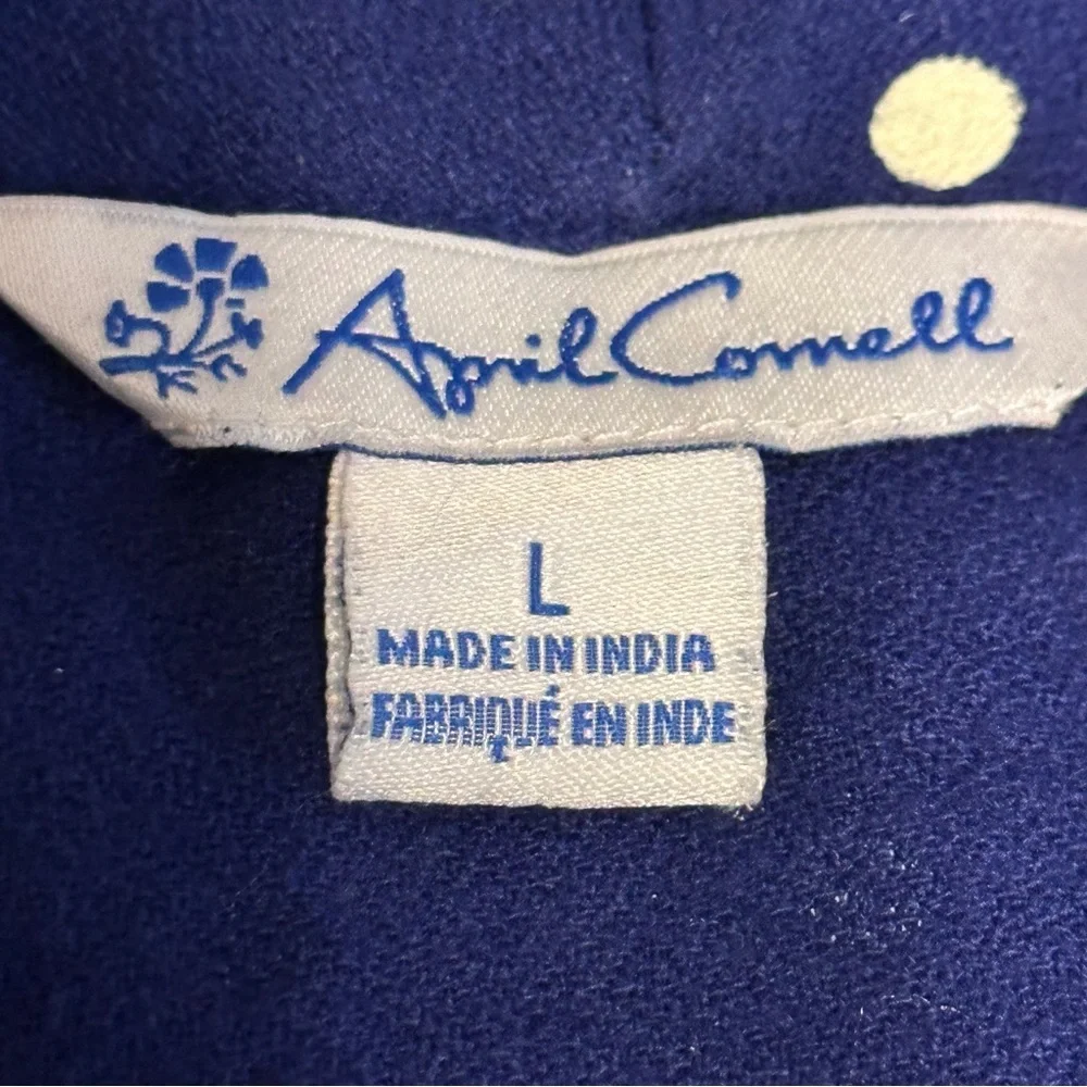 April Cornell Blue White Polka Dot Midi Dress Tie Waist 100% Cotton Large India - Picture 9 of 13